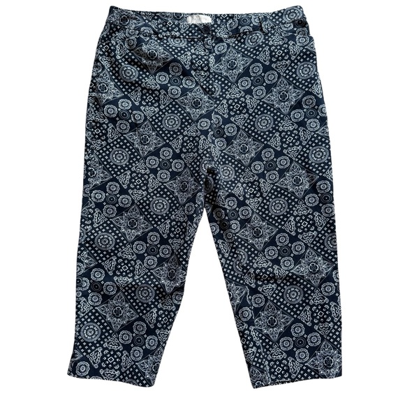 Talbots Womens Capri Pants Size 14 Navy White Paisley Stretch Office Patterned - Picture 2 of 8